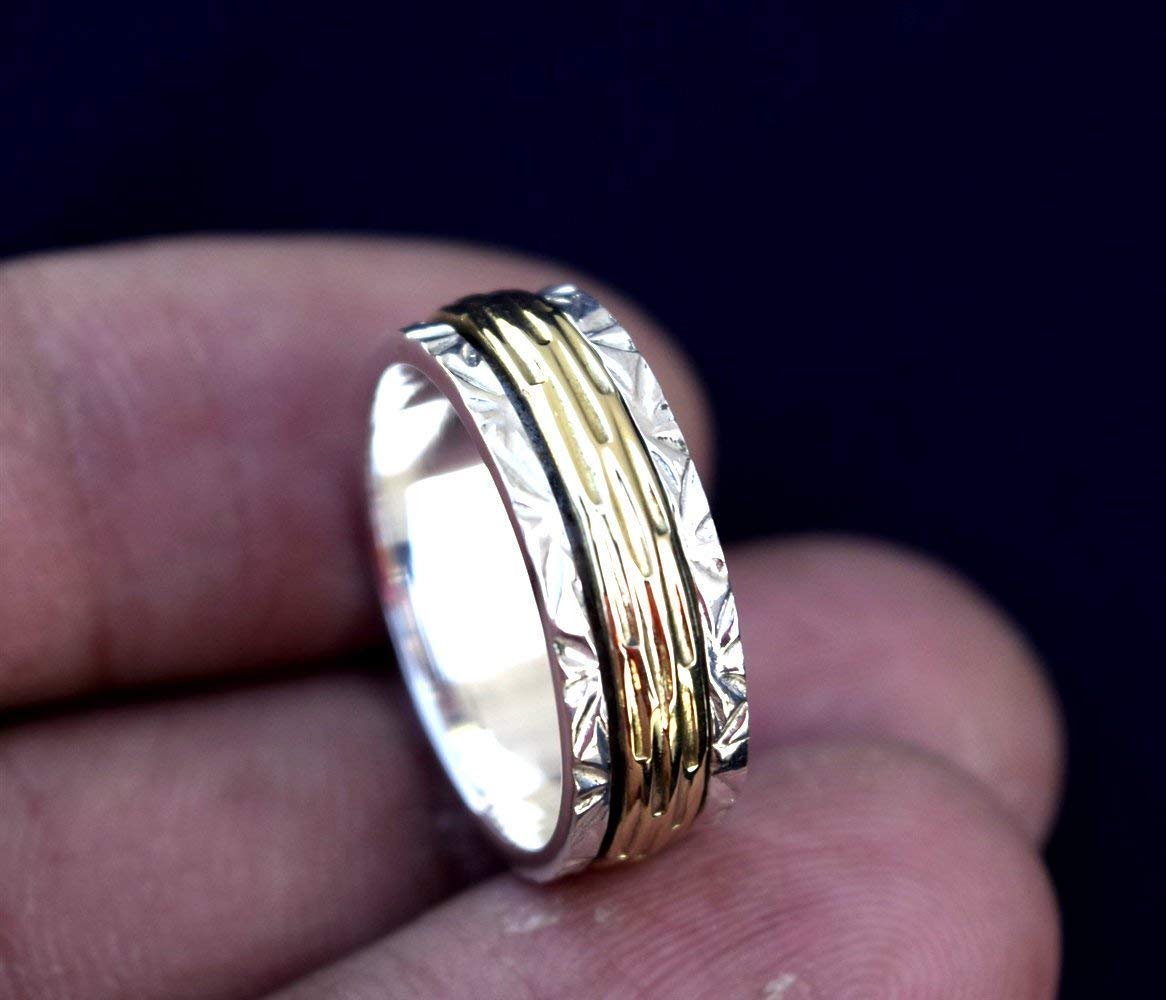 Anxiety Ring for Meditaion, 925 Sterling Silver Spinning Band Rings for