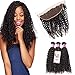 UNice Brazilian Curly Virgin Hair 3 Bundles with 13''x4'' Ear to Ear Full Lace Frontal 100% Unprocessed Human Hair Extensions Weave Natural Color (12 14 16+12, Free Part Frontal)