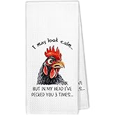 XBBMGG Funny Chicken Kitchen Towels, Chicken Lovers Gifts Dish Hand Tea Towels, Rooster Gifts for Women Men, Rooster I May Look Calm Farmhouse Decorative Towel for Bathroom Kitchen,16x24 Inch