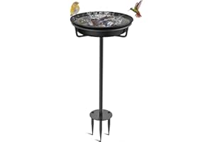 VeyFolzin.st Bird Baths for Outdoors, Detachable Birdbaths for The Garden Clearance, Freestanding Bird Baths for Outdoors Heavy Duty, Bird Bath Bowl Spa & Birdfeeder with Metal Stake Stand (Black)