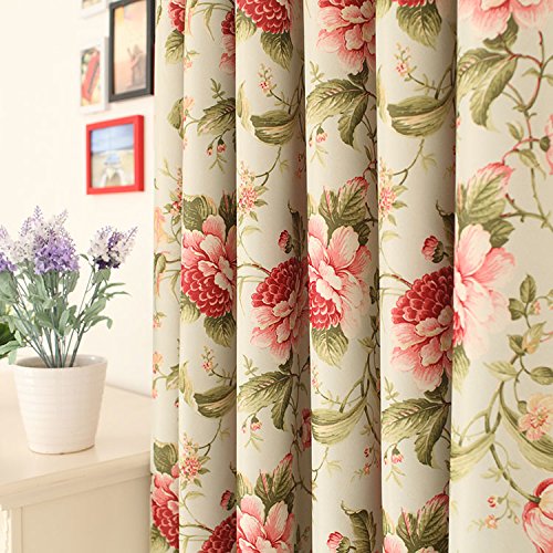 LELVA European-style Rose Floral Thermal Insulated Blackout Grommet Curtain Panel Room Darkening Drapes Package of 2 Piece (W52" X L84") - Thumbnail 3
