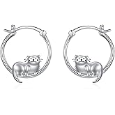 ONEFINITY Animal Hoop Earrings Sterling Silver Red Panda/Otter/Panda/Raccoon/Dragon Hoop Earrings Animal Jewelry Gifts for Women Girls