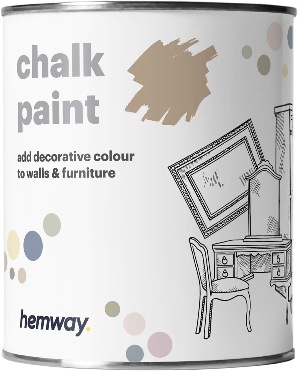 Hemway Chalk Paint Pebble Grey Furniture Paint 1L, Matt Finish Shabby Chic, Chalk Furniture & Walls, Quick Dry & 1 Coat