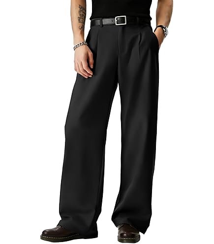 Men's Saggy Wide-Leg Suit Pants Pleat-Front Pant with Hidden