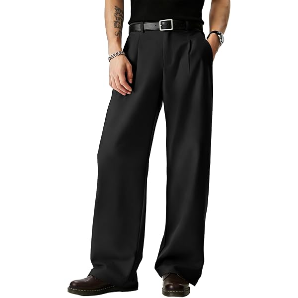 GORGLITTER Men's Flare Baggy Dress Pants Wide Leg Pleated Causal Slacks Office Business Suit Trousers with Pockets Black Small at Amazon Men's Clothing store GORGLITTER Men's Flare Baggy Dress Pants Wide Leg Pleated Causal Slacks Office Business Suit Trousers with Pockets Black Small at Amazon Men's Clothing store