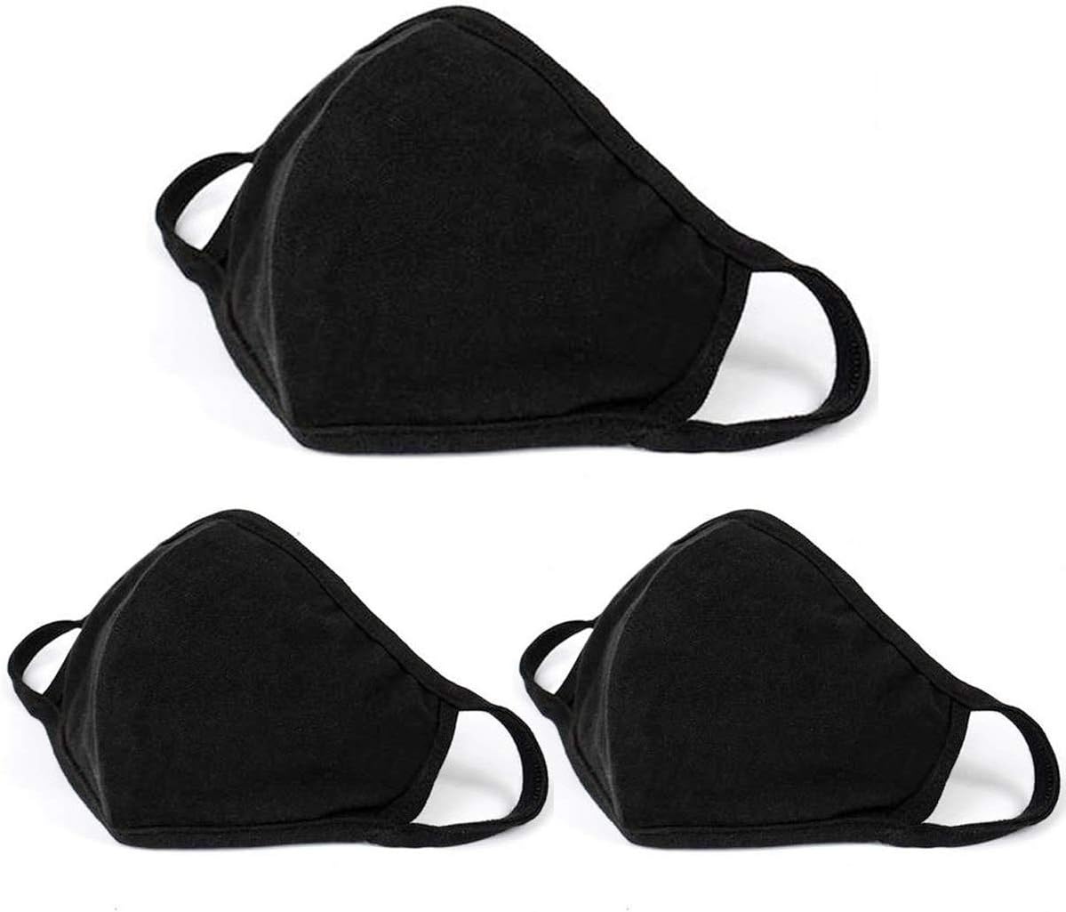 Reusable Masks, 3 Pcs Unisex Protective Face Mask Anti-Dust Washable Cotton Mouth Masks Black