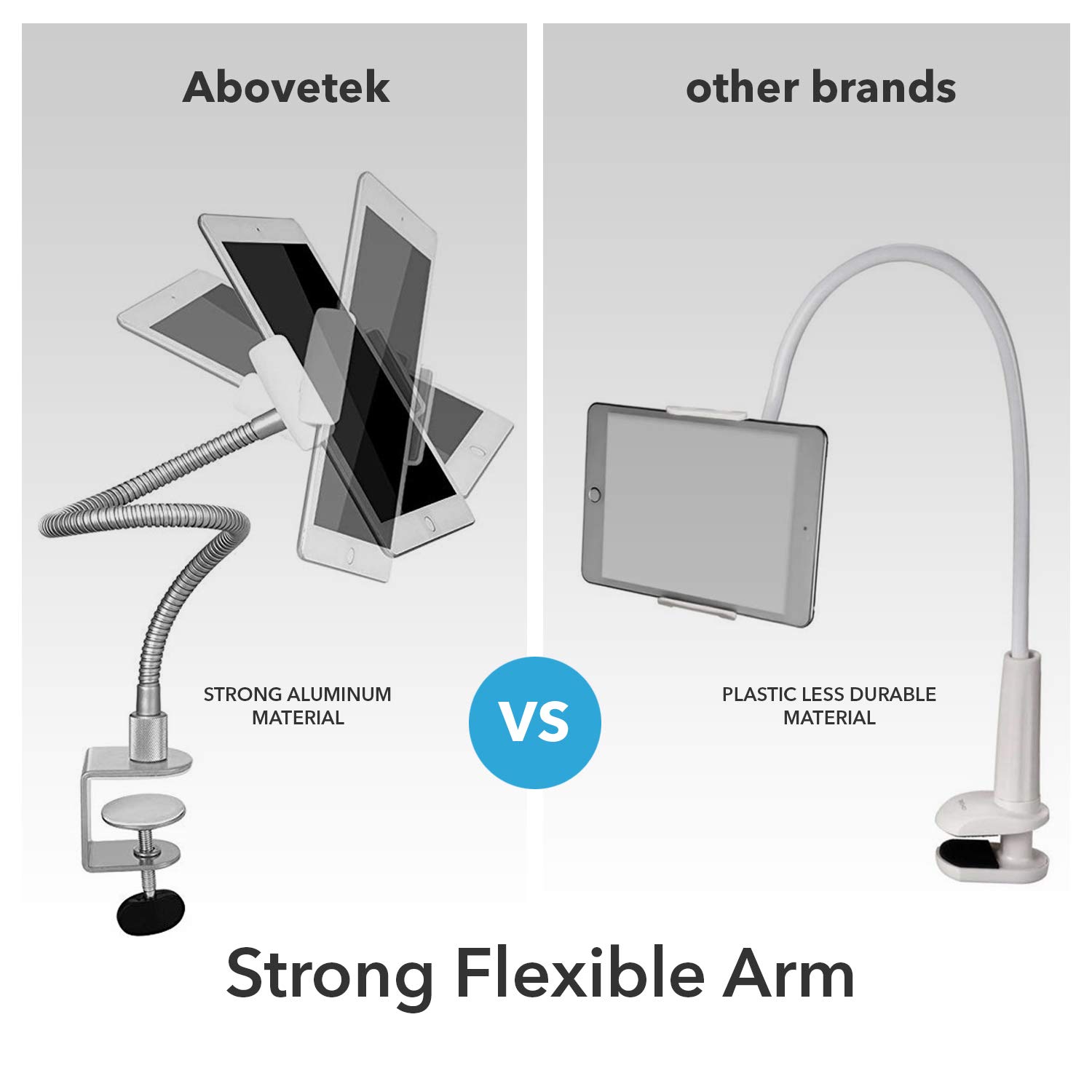 AboveTEK Heavy Duty Aluminum Gooseneck iPad Holder, Cell Phone Desk
