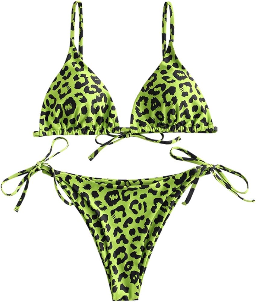 ZAFUL Women's Whip Stitch Textured String Triangle Bikini Set Two Piece Swimsuit