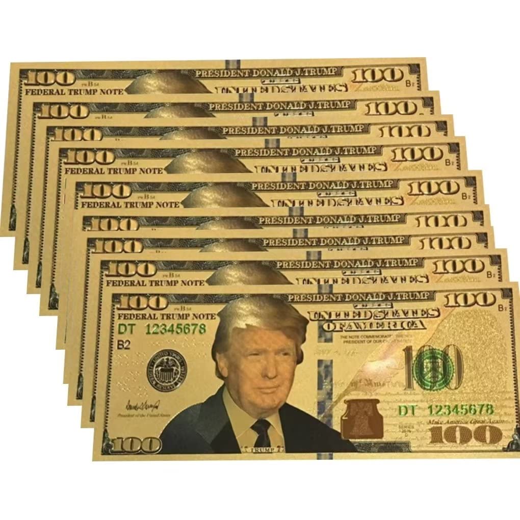 Photo 1 of 10pc Gold Trump Dollar Bills, $100 President Donald Trump Authentic 24kt Gold Plated Commemorative Bank Note for Collectors
