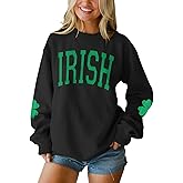 AFUKUIA Women St Patricks Day Sweatshirt Irish Shamrock Graphic Long Sleeve Shirt Clover Crewneck Pullover Top