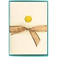 Graphique Smiley Face La Petite Presse Boxed Notecards - 10 Embossed and Embellished Gold Foil Yellow Smiley Face Emoji Blank Cards with Matching Envelopes, 3.25"" x 4.75""" (L1333CB)