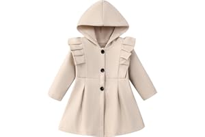 USKIDKK Toddler Baby Girl Clothes Jacket Coat Long Sleeve Solid Color Buttons Hooded Trench Coat Dress Fall Winter Outfit