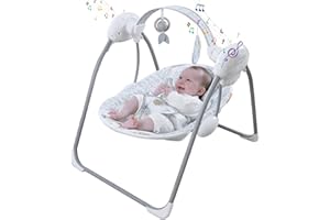 FURMUBEI Portable Baby Swing for Infants, Compact & Foldable Infant Swing with 5-Speed Swing,Music, Timer, Cushioned Seat, Battery Operated, 0-9 Months 6-20 lbs,SG2403