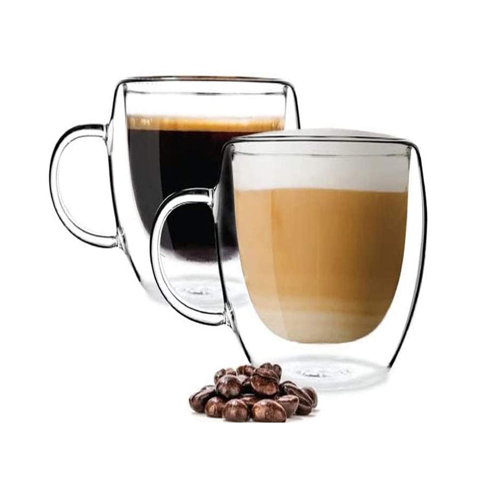 PYYB 2 Large-Capacity Double-Layer Glass Coffee Cups 350ml Insulated Latte Cappuccino Coffee Cups, Ice Cream Dessert Cups with Handles — image 1