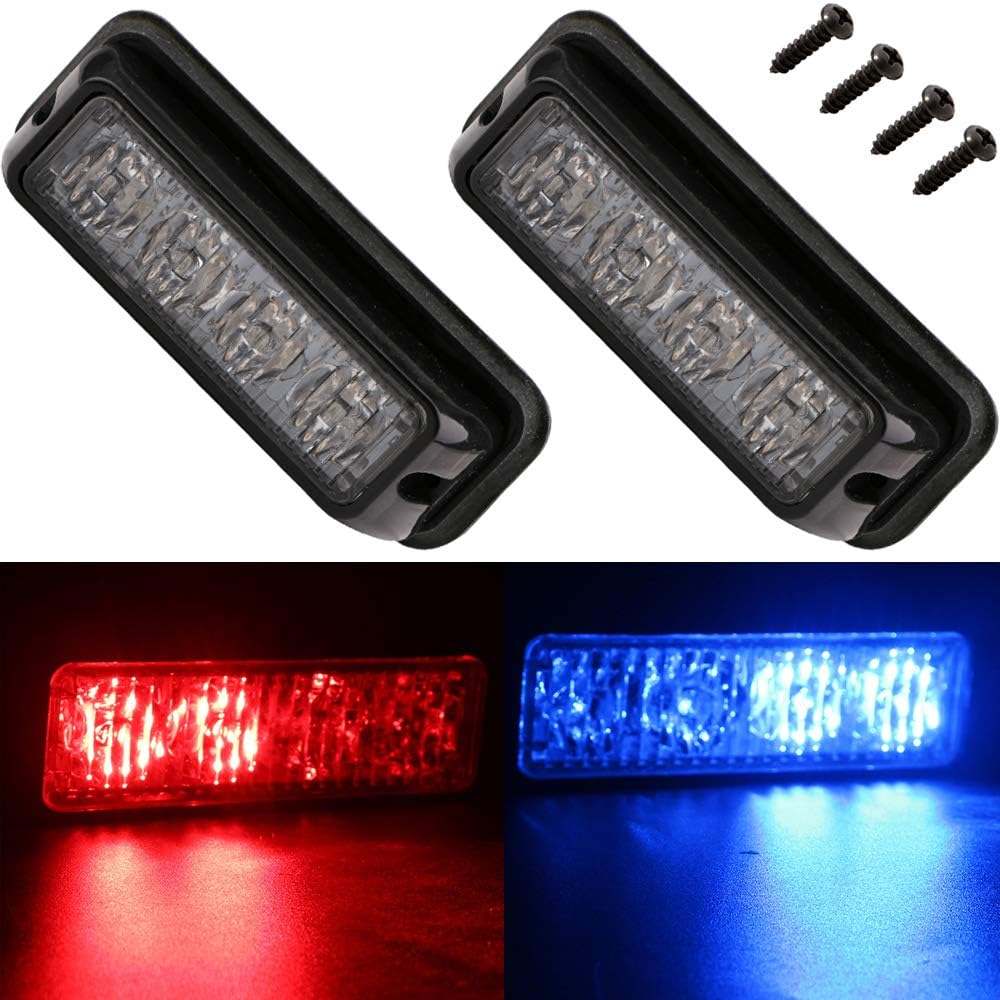 EverBrightt 2-Pack Red Blue Dual Colors 4 LED Car Flash Light DRL Truck Warning Caution Emergency Construction Strobe Light DC 12V-24V