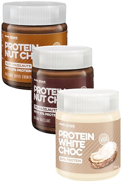 Body Attack Protein Choc 3er Pack, Low Carb-Aufstrich mit Whey (3x250g) (Protein Nut Choc Creamy Hazelnut, Protein Hazelnut S