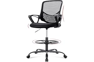 HOMEFLA Mid-Back Mesh Drafting Chair - Tall Office Chair with Armrest Standing Desk Chair Counter Height with Adjustable Foot Ring (Black)