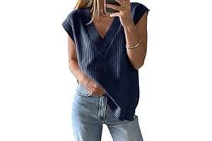Saodimallsu Womens V Neck Sweater Vest Oversized Ribbed Knit Sleeveless Casual Loose Fit Pullover Tank Top