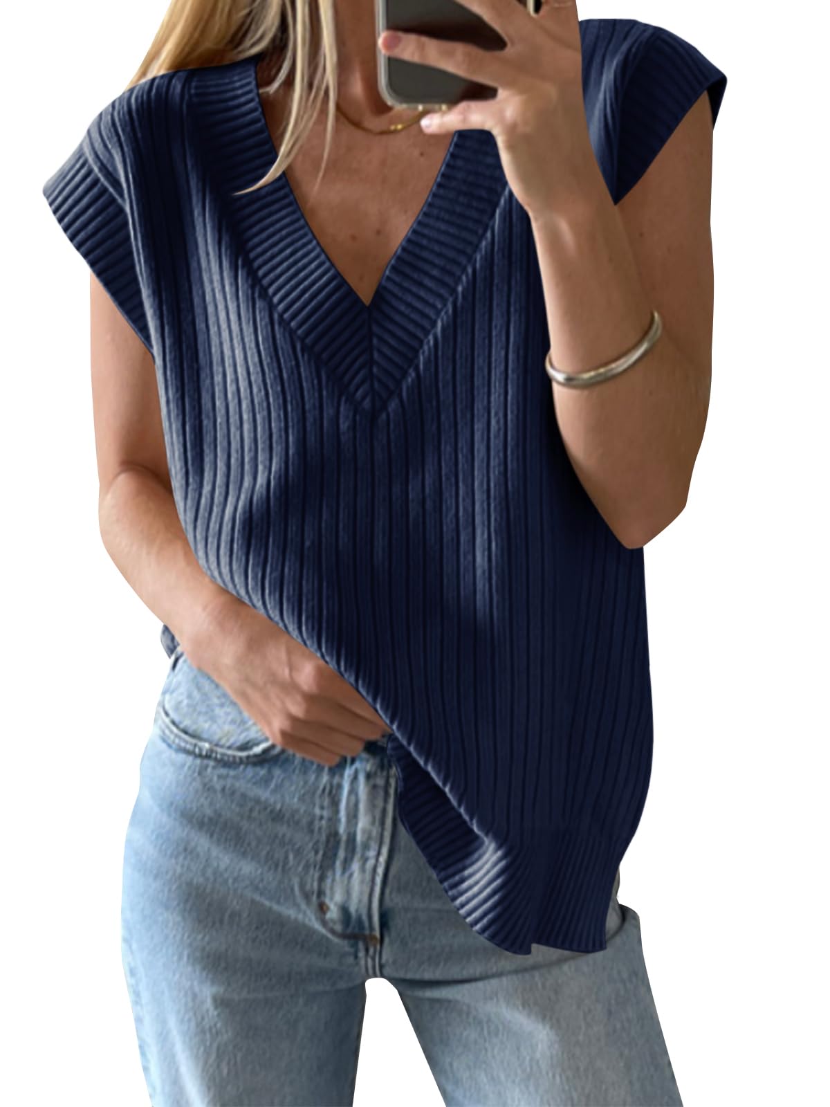 Saodimallsu Womens V Neck Sweater Vest Oversized