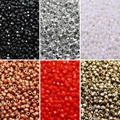 600 beads 6 colors Unique Set 313 Czech Fire-Polished Faceted Glass Beads Round 3 mm, 3FP001 3FP033 3FP050 3FP059 3FP061 3FP062