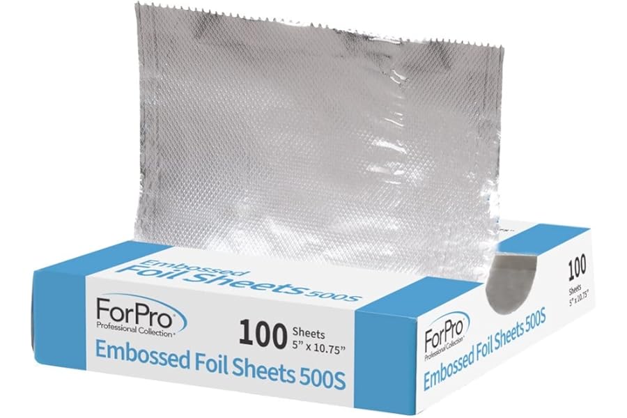 ForPro Professional Collection Embossed Foil Sheets 500S, Aluminum Foil, Pop-Up Dispenser, for Hair Color Application and Highlighting Services, Food Safe, 5″ W x 10.75″ L, 100-Count