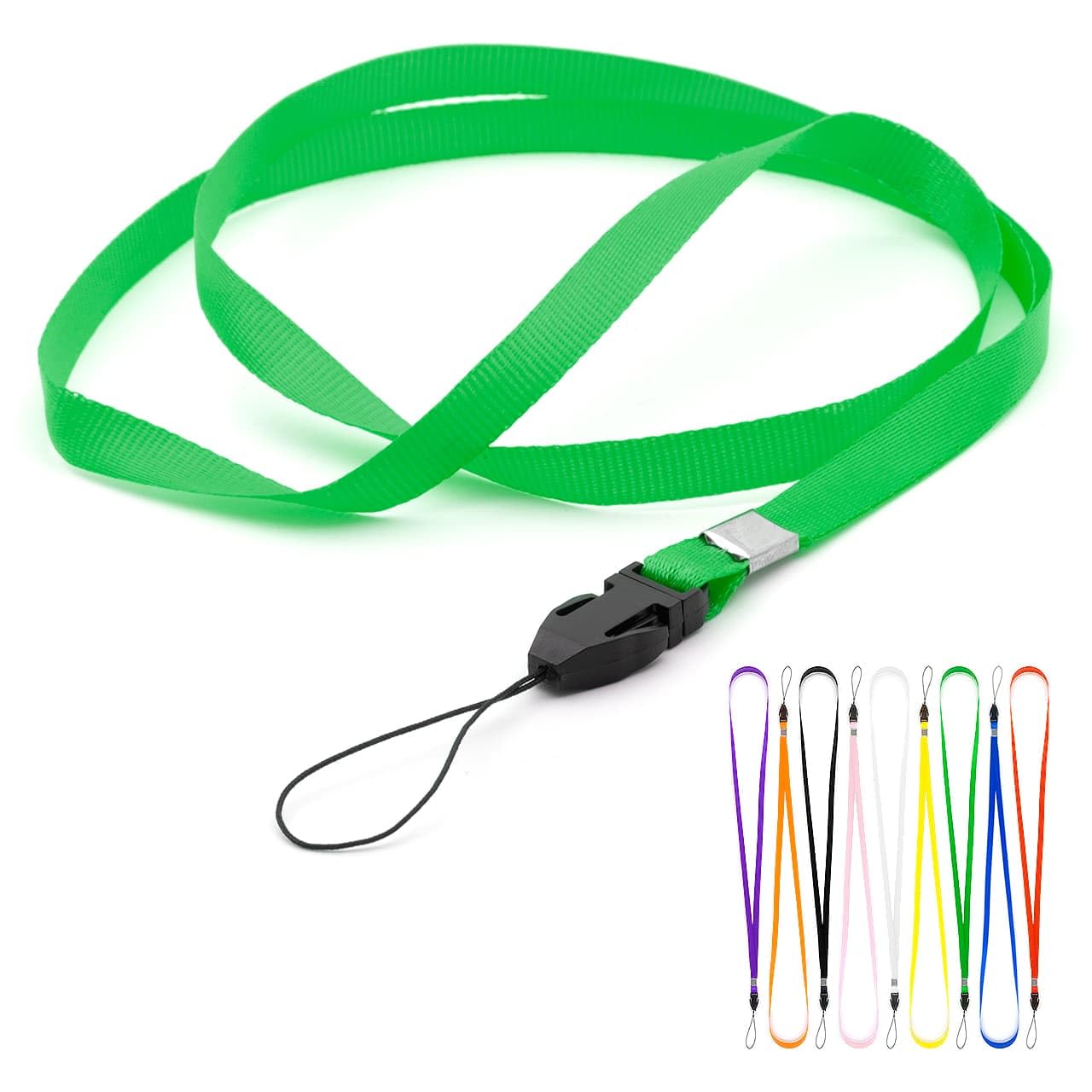 CKB LTD Lanyards Neck Strap ID Badge Holders Loop Clip 48cm for Gym Key Name Tag Badge Pass Holder USB Flash Drive Cell Phone Key ID Card Badge and Small Electronic Device (Green, Pack of 50)