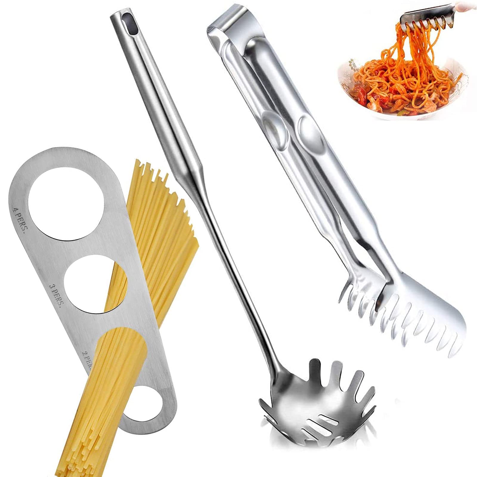 Spaghetti Server Set Pasta Measure Kitchen Aid Tools Pasta Portion Control Gadgets Noodles Pasta Serving Noodle Server Pasta Spoon Server Fork for Home, Hotel, Restaurant, Banquet, Cafeteria, 3Pcs