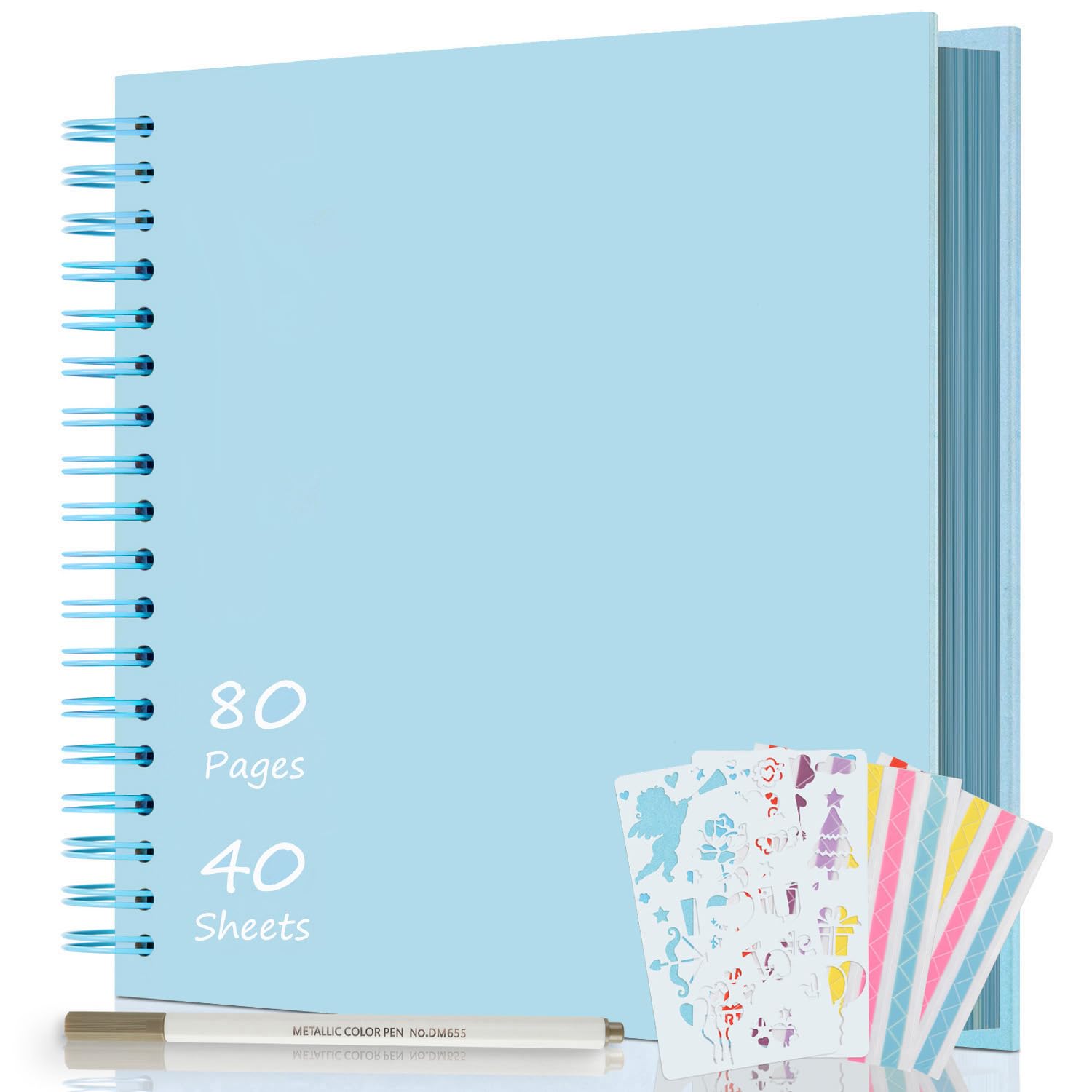 AIOR Scrapbook Album 80 Pages, DIY Photo Album Hardcover Kraft Paper Scrap Book Memory Book for Family, Guest Book for Wedding Anniversary Valentines Day (Blue)