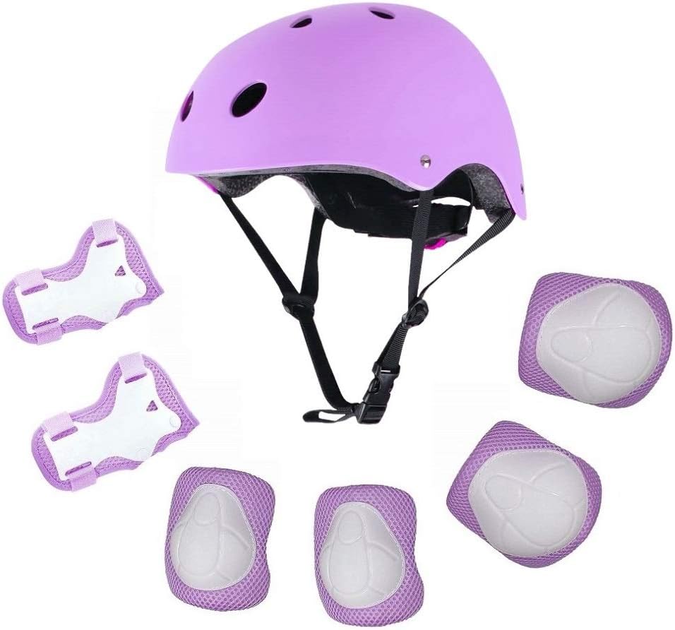 COOLGO Set di Protezioni Casco Bambini Regolabile Ginocchiere Gomitiere e  Protezione Polso per Pattini a Rotella,Skateboard e Bicicletta per Bambina e  Bambino Viola Biciclette e tricicli urban-earth.co.uk