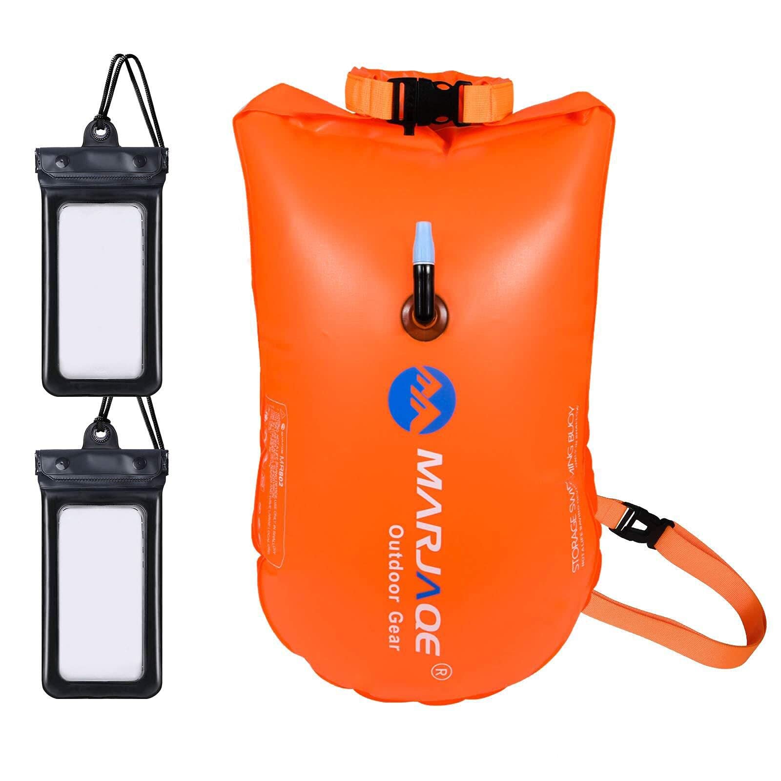 flintronic Swim Buoy, 20L Waterproof Inflatable Dry Bag Swim Safety Float for Water Sports, Open Water Swimmers, Triathletes, Kayakers and Snorkelers with 2 Cellphone Pouchs