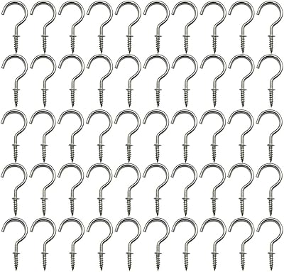 xiaozhenjida 50 Pcs 1 Inch Screw-in Ceiling Hooks Nickel Plated Cup Hooks Silver