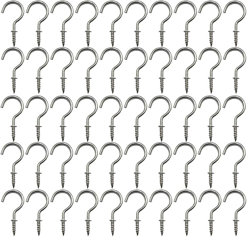 xiaozhenjida 50 Pcs 1 Inch Screw-in Ceiling Hooks Nickel Plated Cup Hooks Silver