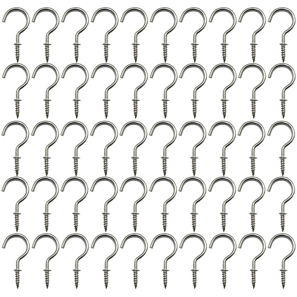 xiaozhenjida 50 Pcs Screw-in Ceiling Hooks Screw Hooks Cup Hooks Nickel Plated Hooks for Cabinet Shelf Silver 1 inch (Silver)