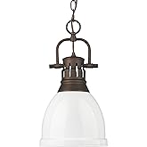 Golden Lighting Duncan Small Pendant with Chain in Rubbed Bronze with White