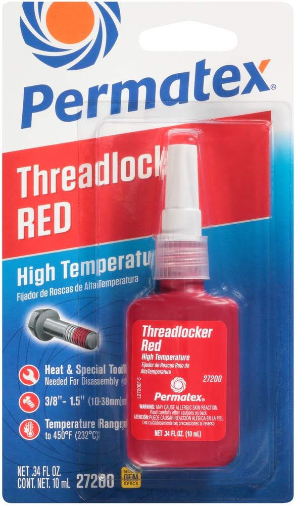 Permatex 27200 Hiigh Temperature Threadlocker Red, 10 ml