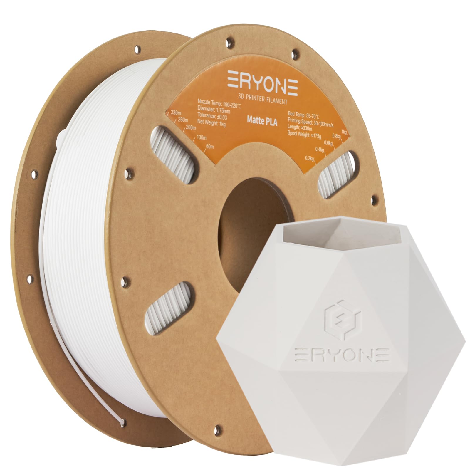 ERYONE Matte PLA Filament 1.75mm, 3D Printer PLA Matte Filament, +/-0.03mm, 1kg(2.2lbs)/Spool, Matte White