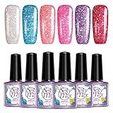 Glitter Pigment Nail Gel Polishes for Nails, Required UV LED Nail Lamp Gel Base Top Coat