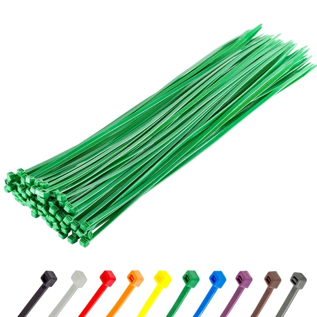 Gocableties Heavy Duty Long Green Cable Ties, 370mm x 4.8mm, Pack of 100, Premium Nylon Zip Ties, Plastic Tie Wraps, Secure Self-Locking Mechanism, for Home, Garden, Office and DIY