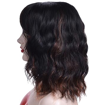 Bluboon Black Mix Brown Womens Short Wavy Wig Natural Curly Bob