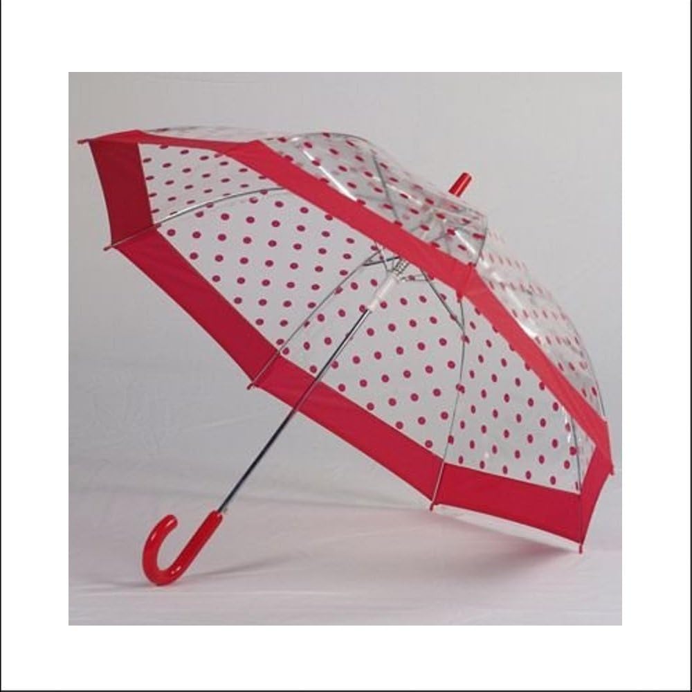 Clear Red Polka Dot Umbrella with Solid Trim Umbrellas