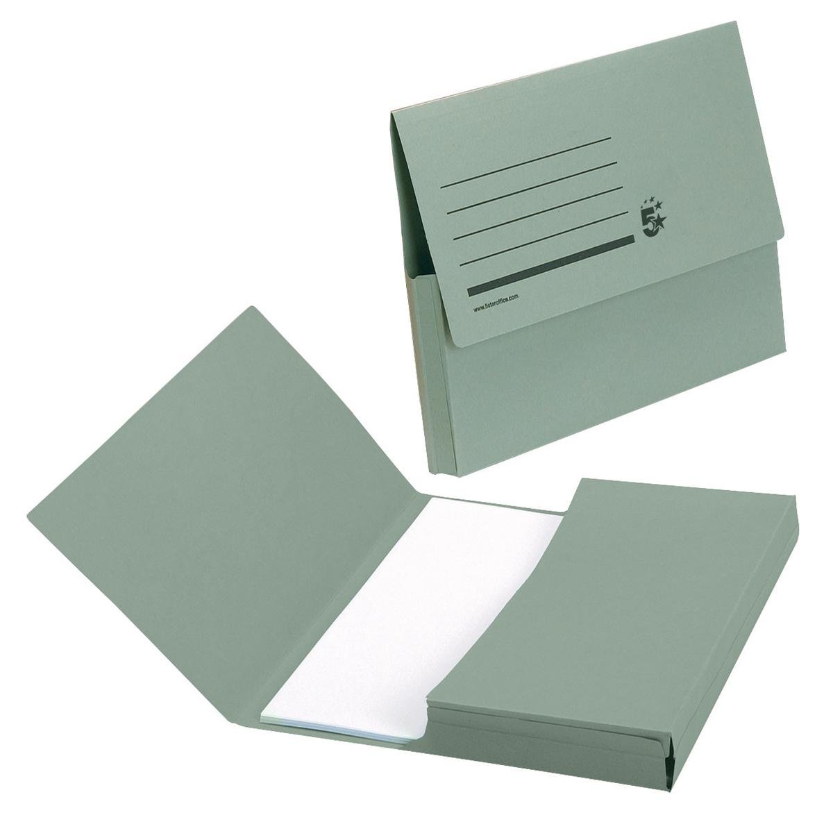 5 Star Document Wallet Half Flap 285gsm Capacity 32mm Foolscap Green [Pack of 50]