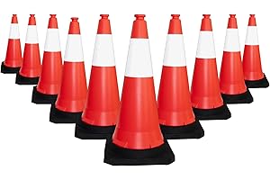 Traffic Cone PPC with Weighted PE Base | 30" Reflective Safety Cone | High Visibility Multipurpose Cone - Red | Road Parking 