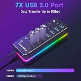 RSHTECH RGB Powered USB Hub 7-Port USB 3.0 USB-C Splitter 14 RGB Modes view 3
