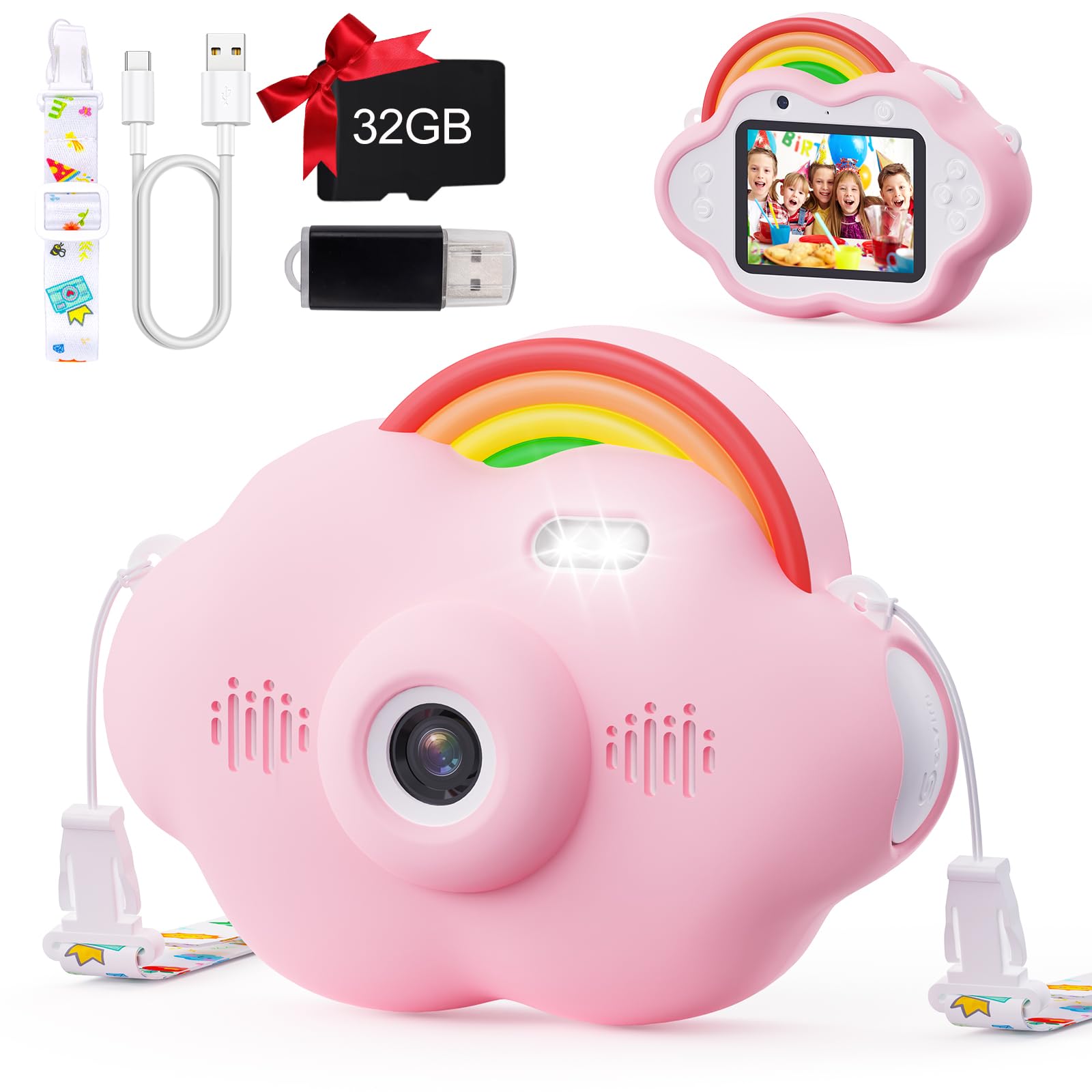 Photo 1 of Selvim Upgrade Kids Selfie Camera, Christmas Birthday Gifts for Boys&Girls Age 3-9, HD Kids Digital Video Rainbow Camera for Toddler, Girl Toys Gifts for 3 4 5 6 7 8 Year Old with 32GB Card