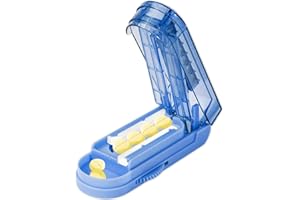 FANSTINOW Pill Cutter Splitter for Small and Tiny Pills, Larger Pills. Adjustable Pill Splitter Accurately Cuts Multiple Pills at Once. Sharp Blade with Safety Guard. (Klein Blue)