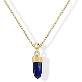PAVOI Gemstone Gold Charm Necklace for Women - 14K Gold Plated Adjustable Chain Dainty Pendant Gemstone Necklaces with Cute Charms Set - Hypoallergenic Trendy Healing Crystal Pendants