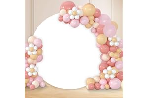 GUANSEN 7.2FT White Round Backdrop Cover Polyester Fitted Round Wedding Arch Cover, Circle Balloon Arch Backdrop Stand Covers for Wedding Birthday Party Baby Shower Decoration