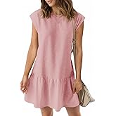 Wenrine Womens Summer T Shirt Dress Casual Short Cap Sleeve Ruffle Hem Crewneck Loose Mini Dresses
