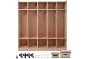 Garvee 5-Section Classroom Coat Locker with 10 Cubbies, Classroom Cubbies for Daycare, Anti-Tip Kit, 4 Casters, 5 Hooks & 2 S
