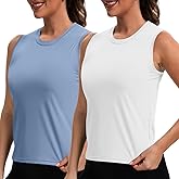 Chicingyou 2 Pcs Workout Tank Tops for Women Sleeveless Flowy Athletic Crop Tops Breathable Running Yoga Shirts